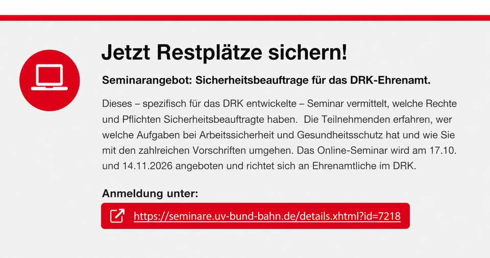 Seminarangebot: Sicherheitsbeauftrage für das DRK-Ehrenamt. 